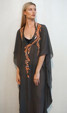  Brown Mesh Kaftan With Orange