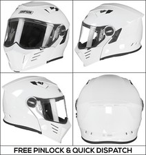 Simpson Darksome White Mod Bandit Helmet Road Legal Internal Visor UK