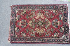 Vintage Red Kurdish Malayer Floral Small Rug Hand Knotted Wool 1.5' x 2'