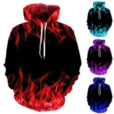 Men Long Sleeve Sweatshirt Jumper Casual 3D Flame Print Hoodie Pullover Tops