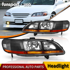 Black Headlights For 1998 1999 2000 2001 2002 Honda Accord Amber Reflector Lamps