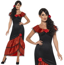Flamenco Costume Spanish Mexican Rumba Ladies Fancy Dress Outfit UK 8-22