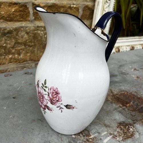 Vintage enamel jug with floral - enamel,