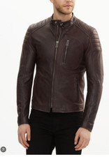 BELSTAFF MOTORCYCLE WITTERING WAXED BROWN BLACK LEATHER JACKET IT48 US XS/SMALL
