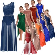 Girls Sparkly Lyrical Dance Costume Asymmetrical Ballet Leotard Modern UK