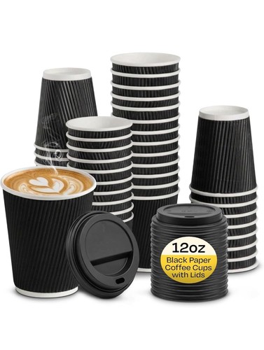 Black ripple paper coffee cups - coffee,