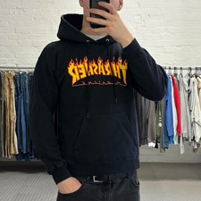 Thrasher flame hoodie Mens S black boxy fit skater hoodie Y2K grunge