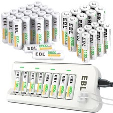 EBL Rechargeable AA AAA Ni-MH Batteries 800 1100 2300 2800mAh/8 Slot Charger LOT