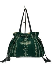 Jean Paul Gaultier Green Velour Drawstring Handbag with Decorative Tassels