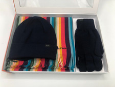 Paul Smith Artist Stripe Mens Wool SCARF Navy HAT Cashmere GLOVES Gift Box Set