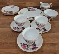 Vtge Crown Royal Bone China Set Inc Floral Fruit Tea Cup Saucer Side Plate & Jug