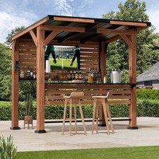 6.5' x 8' Outdoor Wooden Grill Gazebo Hardtop BBQ with Power Strip & Shelves
