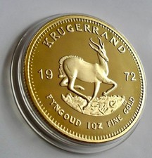 1972 Gold Plated 1oz 24K Krugerrand Commemorative Coin South Africa in Capsule