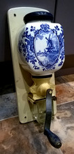 VINTAGE WALL MOUNTED COFFEE GRINDER - BLUE DELFT 1950's / 60's (WINDMILL)