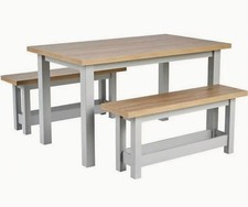 Table & Bench Set. Pine Top & White Legs Kitchen Dining Room Set