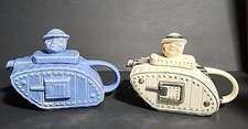 Sadler Churchill Tank Teapot Old Bill James Sadler Blue Beige Lot Of 2 - READ