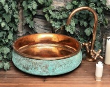 Oxidized Copper Sink Bathoom , Green Patina Copper Washbasin, Hammered Copper