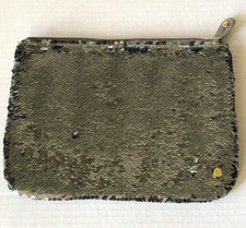Stephanie Johnson Makeup and Accessorie Pouch Gray or Silver Sequined and Zipper