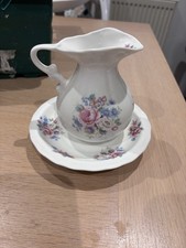 Vintage small Ceramic Water Pitcher Matching Jug and Bowl Set .