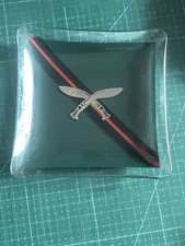 Vintage Gurkha Army Ashtray Glass Square Crossed Kukri Knives Regimental Stripe