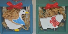 Current Animals in Crate Sheep and Duck Ornaments