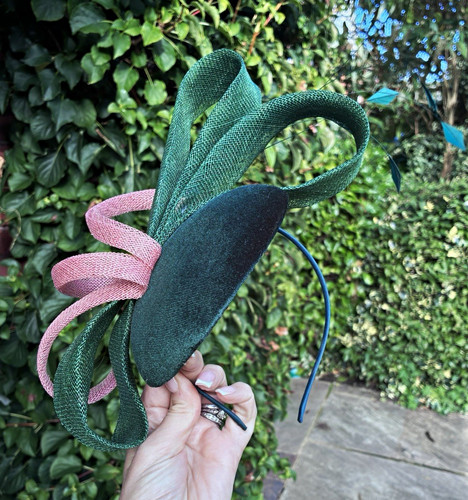 Green pink velvet - and, sinamay