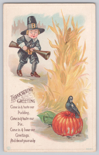 Thanksgiving postcard pilgrim - thanksgiving,