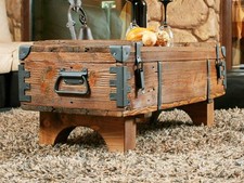 Vintage Wooden Treasure Chest Storage Hinged Trunk Box Living Room Coffee Table