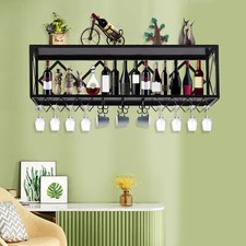 Wine Rack Floating Shelves Wall-Mounted Iron Glass Holder Storage Organizer