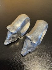 Vintage Set Of 2 Pewter Metal Hog Pot Belly Farm Animal Napkin Rings Pig