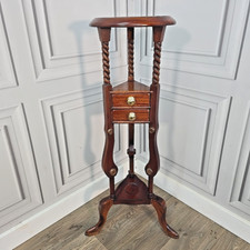 Antique Edwardian Tall Wooden Barley Twist Torchere Plant Stand Table Mahogany