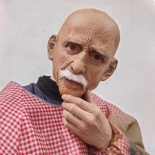 Realistic  Latex Human Wrinkle Face Mask Old Man Full Head Headwear UK