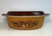 Vintage Pyrex Old Orchard 1970's 045 2 1/2 QT Oval Casserole Dish with Brown Lid