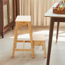 2-Step Folding Step Ladder Wooden Step Stool Portable Ladder Display Rack Chair