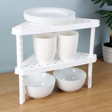 Cupboard Shelf Organiser Corner 2 Tier Kitchen Rack Under Sink Storage Stackable