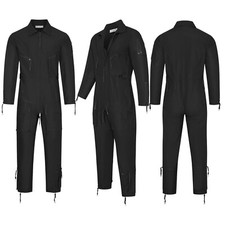 Flying Suit Jumpsuit Flight Military Pilot Coverall Zip Boiler DIY Overall Black
