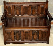 SOLID CARVED OAK ARTS & CRAFTS STYLE OLD CHARM  MONKS BENCH TABLE