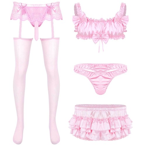 Men sissy satin wireless bra - satin,