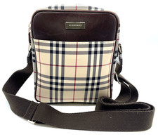 Auth Burberry Nova Check Pattern Beige Brown Nylon Leather Shoulder Bag NS100570