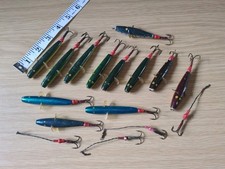 Lot Of 12 Old Trout/Salmon/Pike Fishing Wooden Devon Minnows, Lures, Spinners 
