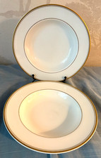  PAIR Soup Bowls 22cm (3 prs avail) . Vintage Royal Doulton, Gold Rim. 1996 VG 