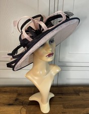 Cappelli Condici Pink Grey Sinamay  Wedding Mother Bride Guest Races Party Hat