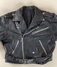 Vintage Leather Biker Jacket Motorcycle Jacket Made in Italy Black Size 44