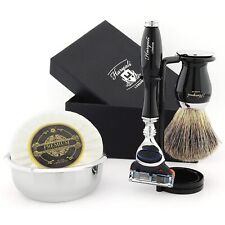 Premium Men Shaving Kit 5 Edge Razor Badger Hair Brush Grooming Shave Set Box