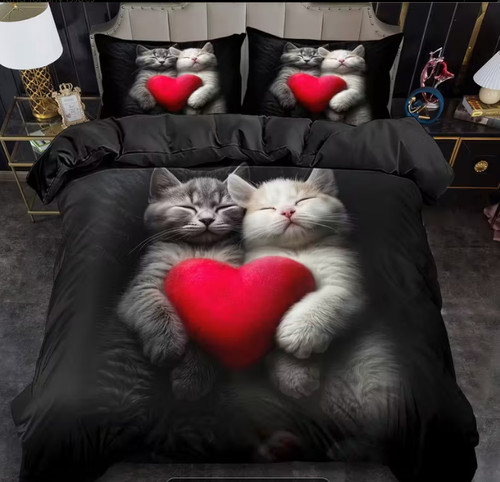 Red heart sleeping - red, cat
