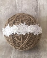Baby Girl Off White Christening Headband Baptism Wedding Pearl Flower Hairband