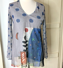 Aventures Des Toiles Mesh Sheer Print Tunic Blouse Top Size