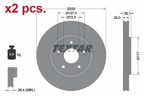 Pcs front brake disc rotors - x2,