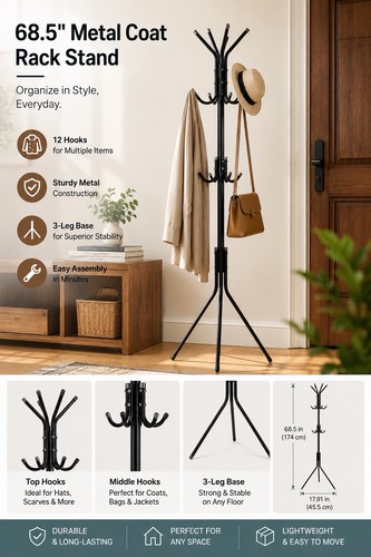 Metal coat rack stand - 68.5”,
