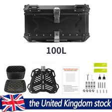 100L Motorcycle Rear Top Box Aluminium Alloy Tail Carrier Luggage Case Black UK